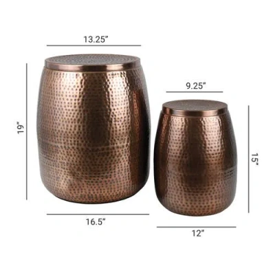 Happimess Merida Modern Rustic 2-piece Hammered Metal Drum Storage Side Tables With Lids