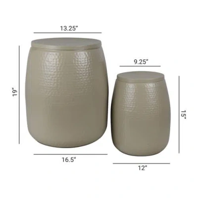 Happimess Merida Modern Rustic 2-piece Hammered Metal Drum Storage Side Tables With Lids