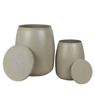 Happimess Merida Modern Rustic 2-piece Hammered Metal Drum Storage Side Tables With Lids