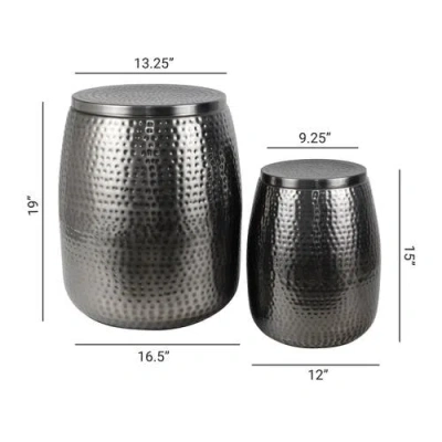 Happimess Merida Modern Rustic 2-piece Hammered Metal Drum Storage Side Tables With Lids