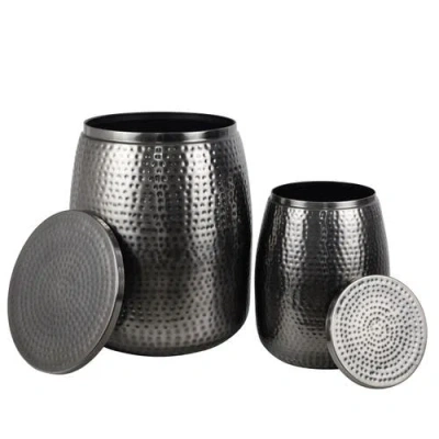 Happimess Merida Modern Rustic 2-piece Hammered Metal Drum Storage Side Tables With Lids
