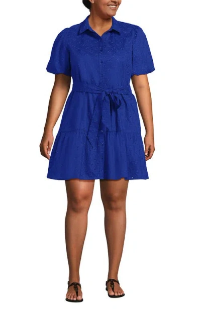 LANDS' END LANDS' END PLUS SIZE ELBOW SLEEVE EYELET KNEE LENGTH SHIRT DRESS 