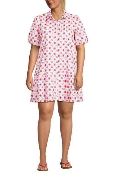 Lands' End Elbow Sleeve Eyelet Knee Length Shirt Dress