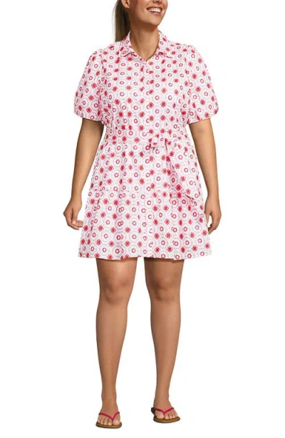 Lands' End Elbow Sleeve Eyelet Knee Length Shirt Dress