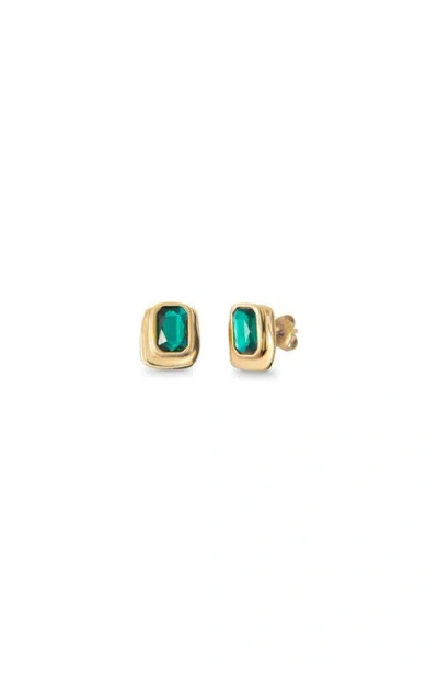 Unode50 Rectangular 18k Gold-plated Earrings With Green Crystal