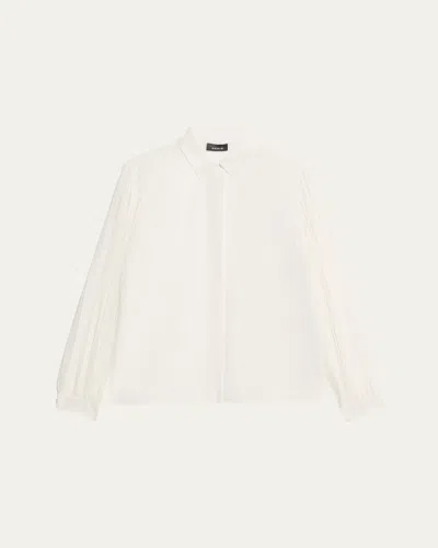 Akris Silk Crepe Pleated-sleeve Blouse