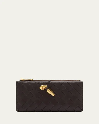 Bottega Veneta Andiamo Intrecciato Leather Slim Long Wallet In Brown