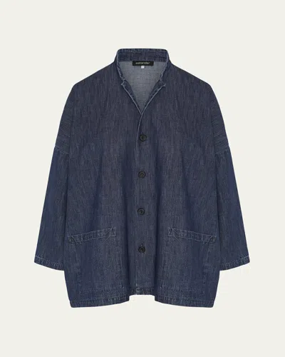 Eskandar Mandarin-collar Denim Jacket