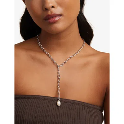 Astrid & Miyu Womens Infinite 18ct Yellow Gold-plated Sterling-silver And Freshwater-pearl Drop Earrings Rhodium
