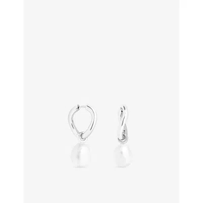 Astrid & Miyu Womens Serenity Rhodium-plated Brass And Freshwater-pearl Hoop Earrings