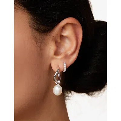 Astrid & Miyu Womens Serenity Rhodium-plated Brass And Freshwater-pearl Hoop Earrings