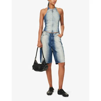 Daily Paper Womens Bleached Halter-neck Denim Top Bleached Denim Xs