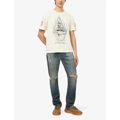 Gallery Dept. Mens The World Is Ours Graphic-print Cotton T-shirt Archival White In Neutral