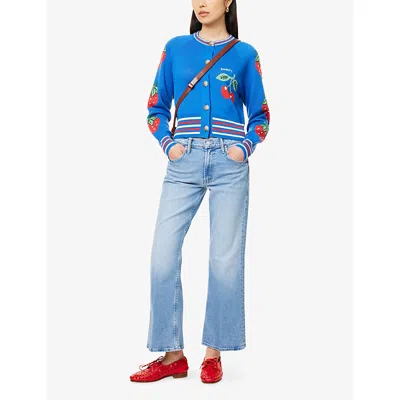 Shop Mother Womens Tutti Frutti The Crop Rib Cherry-intarsia Cotton-blend Cardigan Xs