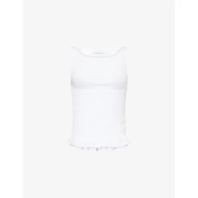 Peachy Den Womens The Deba Shirred Faille Top Porcelain