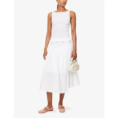 Peachy Den Womens The Deba Shirred Faille Top Porcelain