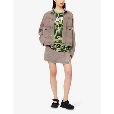 A Bathing Ape Womens Camouflage Rhinestone-branding Cotton-jersey T-shirt Green Camo In Green
