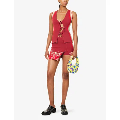 Ph5 H5 Womens Nova V-neck Stretch-woven Vest Cherry Red Xs In Red