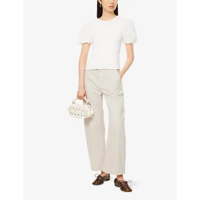PAIGE WOMENS VINTAGE PUMICE STONE ARELLIA ANKLE-LEG STRETCH-COTTON TROUSERS 