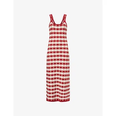 House Of Sunny Womens Picnic Hockney Shoulder-straps Cotton-knit Midi Dress Red