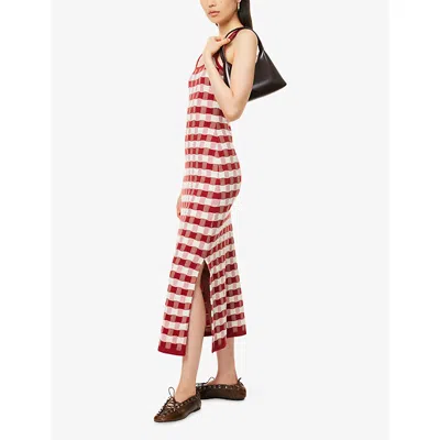 House Of Sunny Womens Picnic Hockney Shoulder-straps Cotton-knit Midi Dress Red