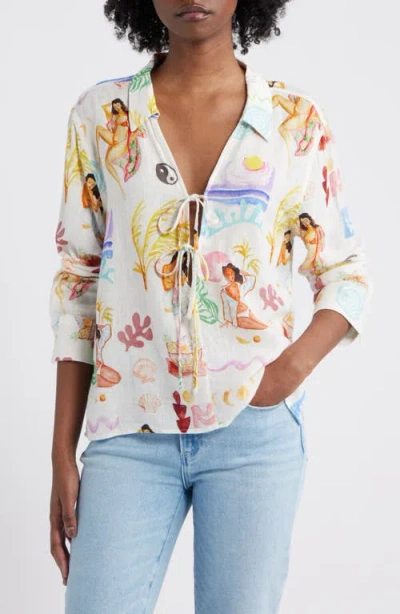 Rails Elm Stripe Tie Front Linen Blend Top