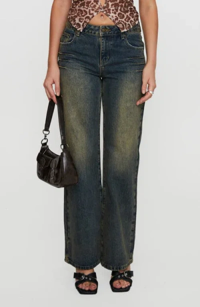 Princess Polly Inverness Pintuck Mid Rise Wide Leg Jeans