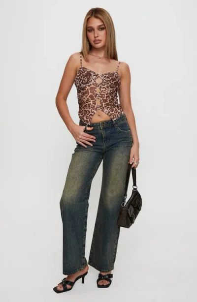 Princess Polly Inverness Pintuck Mid Rise Wide Leg Jeans