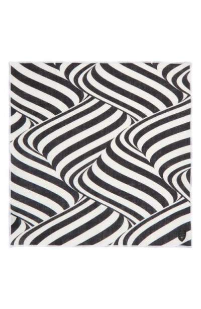 Clifton Wilson Black & White Swirling Stripes Linen Pocket Square