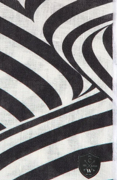 Clifton Wilson Black & White Swirling Stripes Linen Pocket Square