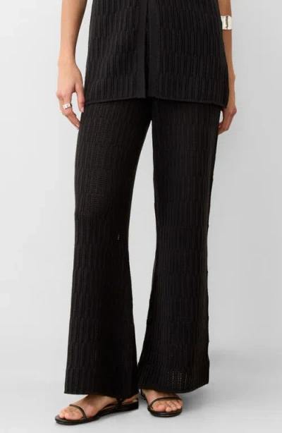 Marine Layer Ray Open Stitch Wide Leg Sweater Pants In Black