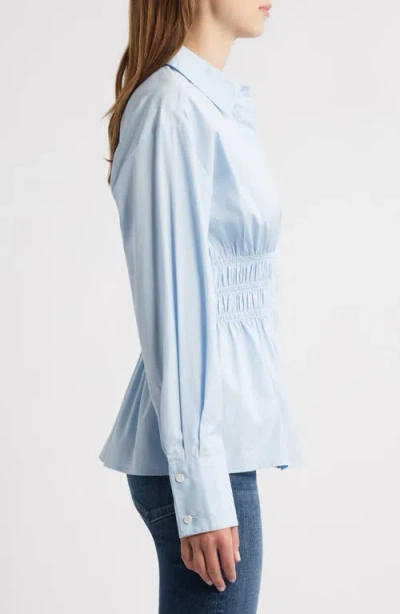 Rag & Bone Blythe Cotton Smocked Waist Peplum Button-up Shirt In Blue