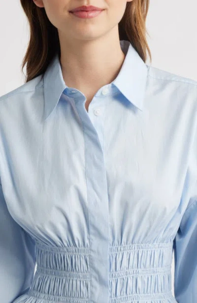 Rag & Bone Blythe Cotton Smocked Waist Peplum Button-up Shirt In Blue