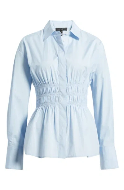 Rag & Bone Blythe Cotton Smocked Waist Peplum Button-up Shirt In Blue