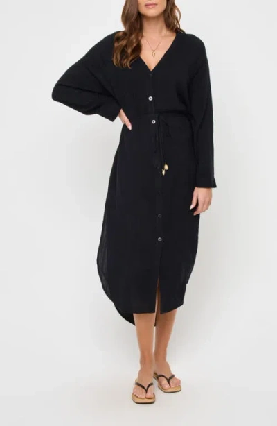 L*SPACE LSPACE YOLI LONG SLEEVE COVER-UP SHIRTDRESS 