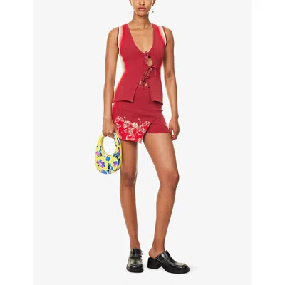 Ph5 H5 Womens Eila Cherry-print Stretch-woven Mini Skort Cherry Red Xs
