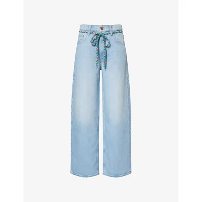 Mother Womens The Shoelace Fun Dip Nerdy Wide-leg Denim-blend Jeans Whipped