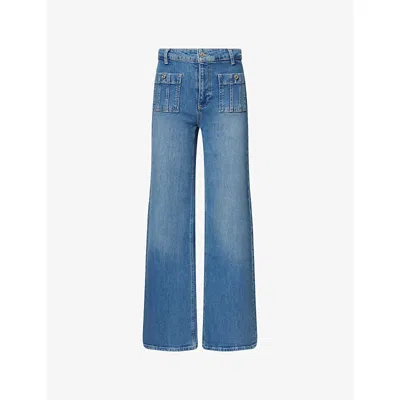 Shop Paige Womens Anessa Wide-led Stretch-denim Jeans Paley