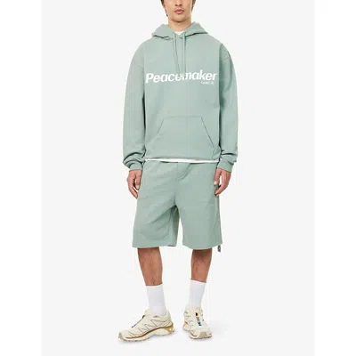 Peacemaker Mens Flower Loose-fit Cotton-jersey Hoody Sage In Green