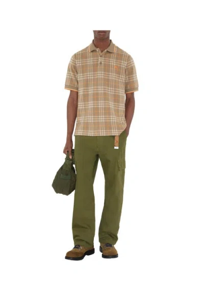 Burberry Checked Cotton Polo Shirt In Brown