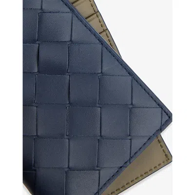 Bottega Veneta Mens Intrecciato Bifold Leather Wallet Abyss/cypress-silver