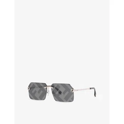 Fendi Womens Fe40043u Rectangle-frame Metal Sunglasses Silver