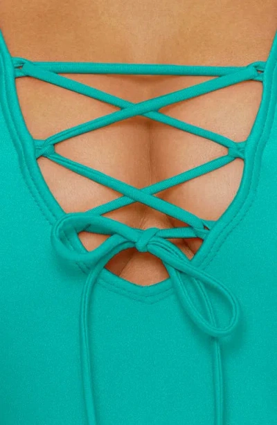 BCA BCA LACE-UP PLUNGE ONE-PIECE SWIMSUIT 
