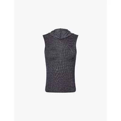 Daily Paper Womens Croc-print Semi-sheer Stretch-mesh Top Black Oyster