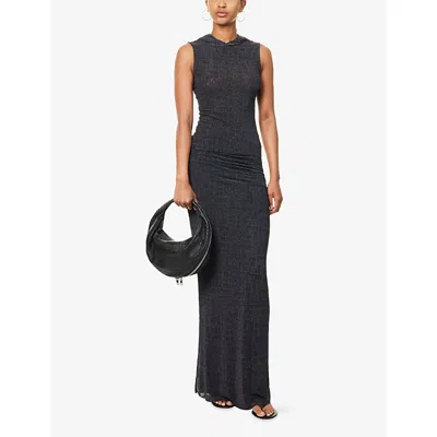 Daily Paper Womens Croc-print Semi-sheer Stretch-mesh Top Black Oyster