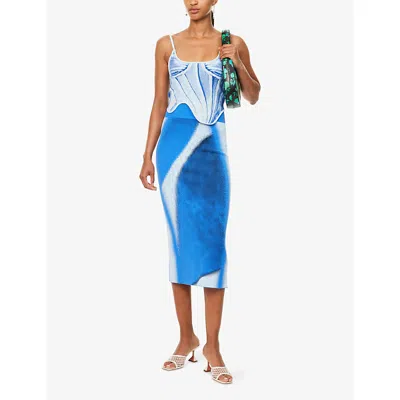 Ph5 H5 Womens Sophie Split Stretch-woven Midi Skirt Blueberry