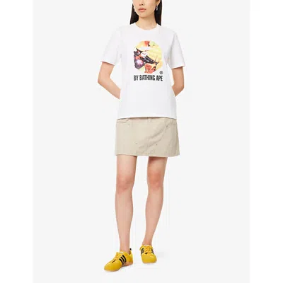 A Bathing Ape Womens Fruit-print Round-neck Cotton-jersey T-shirt White In Red