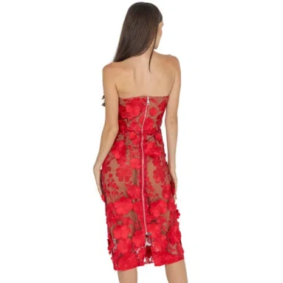 Akalia Anni Floral Embroidered Strapless Midi Dress In Red
