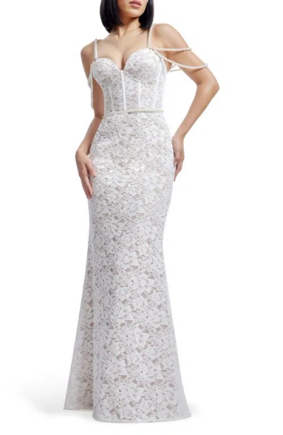 Dress The Population Antoinette Faux Pearl Lace Mermaid Gown In Metallic