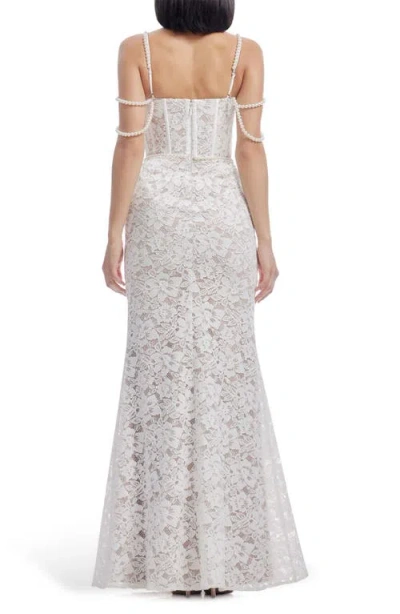 Dress The Population Antoinette Faux Pearl Lace Mermaid Gown In Metallic